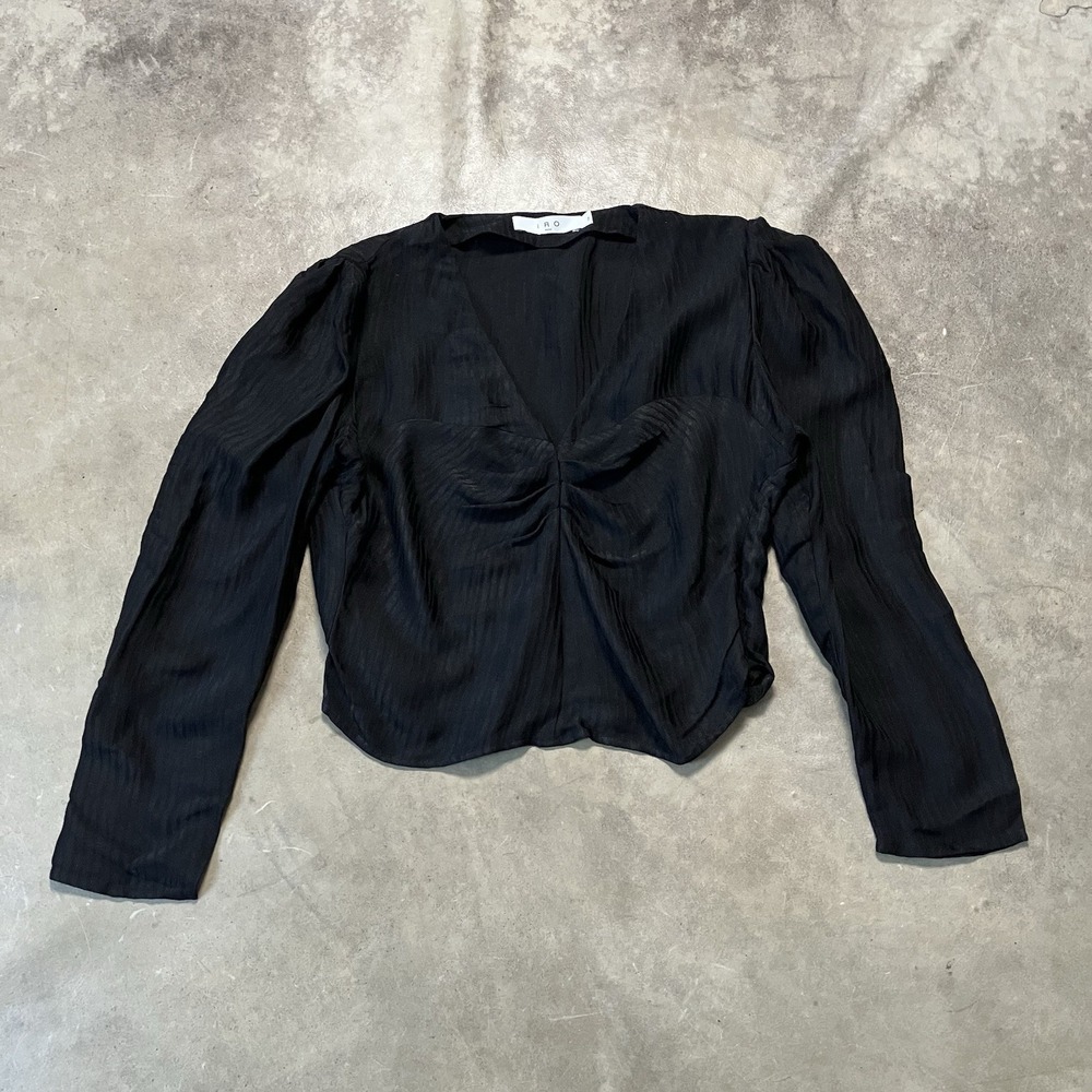 Iro Shirtโ Womens Size 6 Black Tabia Blouse Textured Pleated Fitted Waist
